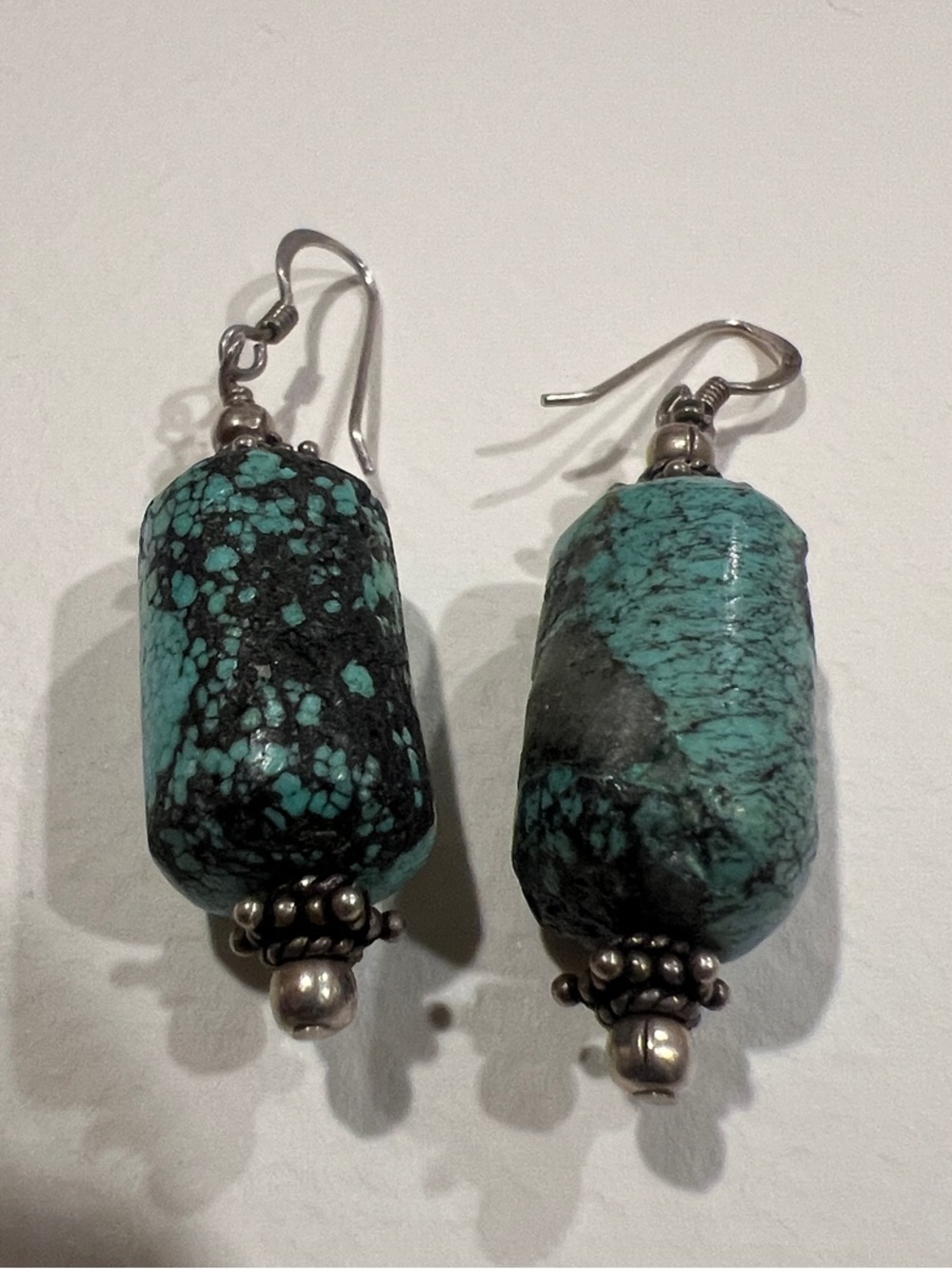Sterling Silver Turquoise Stone Drop Earrings - Blue Green Turquoise